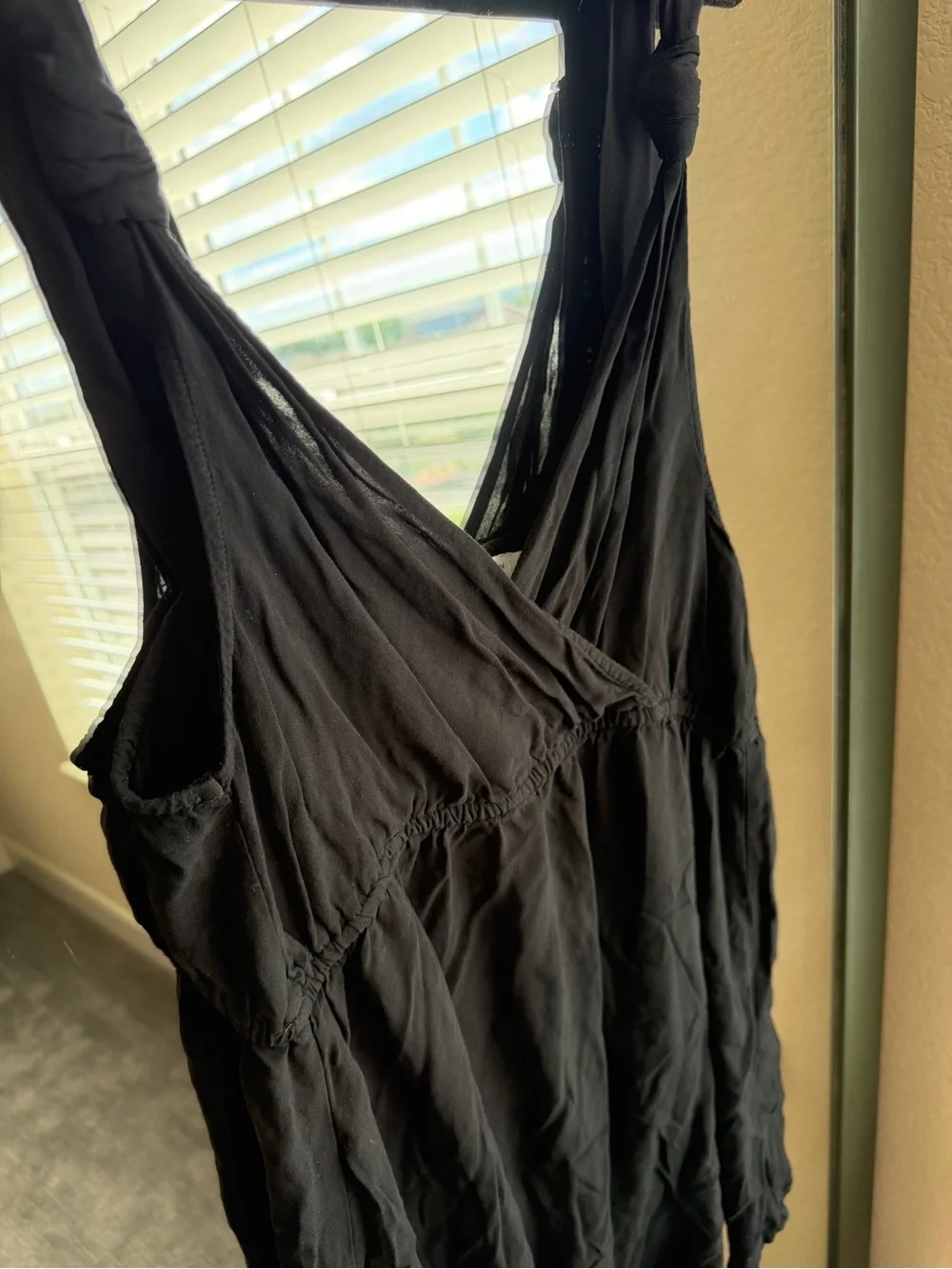 ASOS Black Deep V Neck Wide Strap Smock Mini Dress - sz 8 Tall - Picture 3 of 6